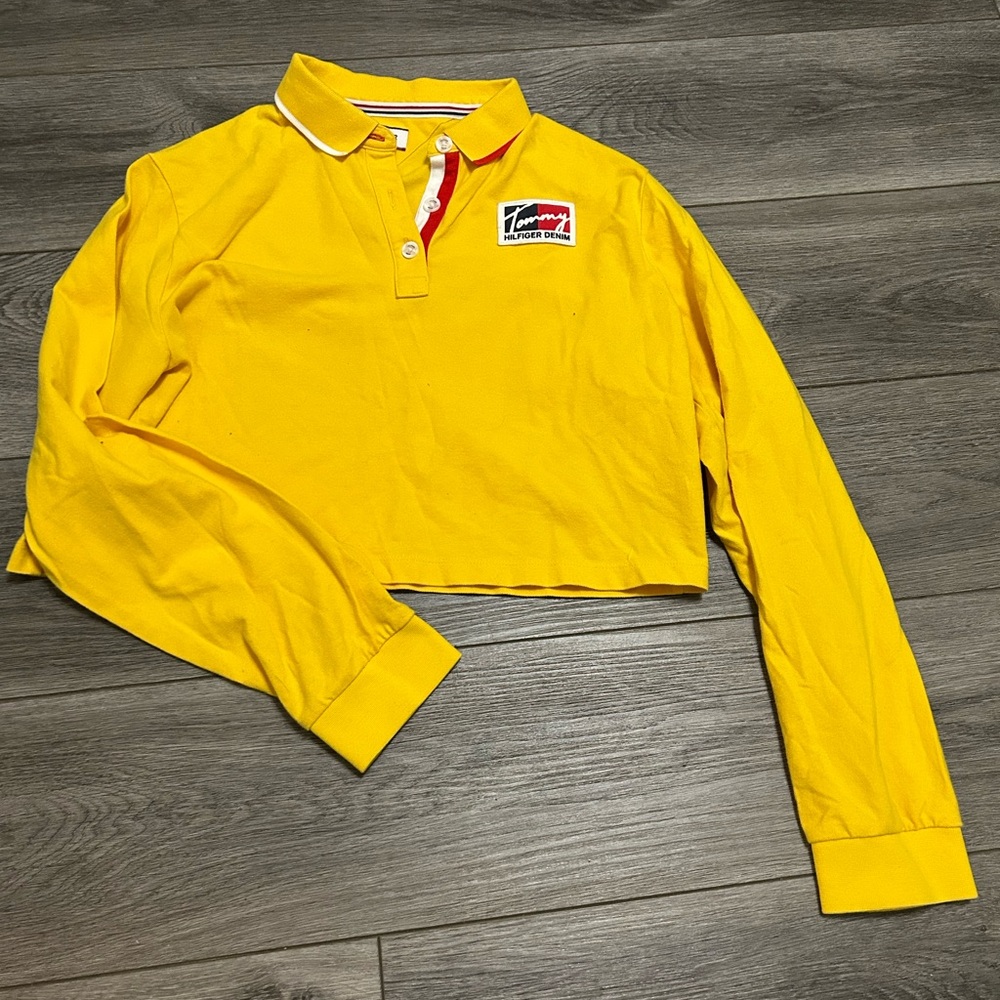 Yellow Cropped Tommy Hilfiger Polo Shirt Women’s Medium